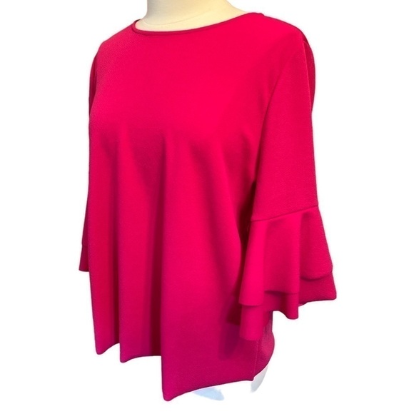 Lane Bryant Hot Pink 3/4 Ruffle Fluted Sleeves Blouse. Keyhole Button Back 14/16 - Picture 11 of 11